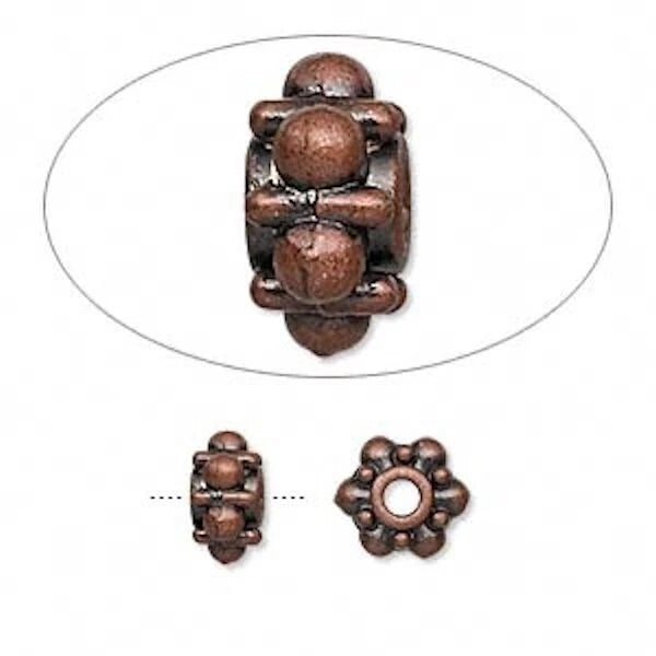 Antiqued Copper Pewter Flower Rondelle Spacer Beads, 9x5mm (24)