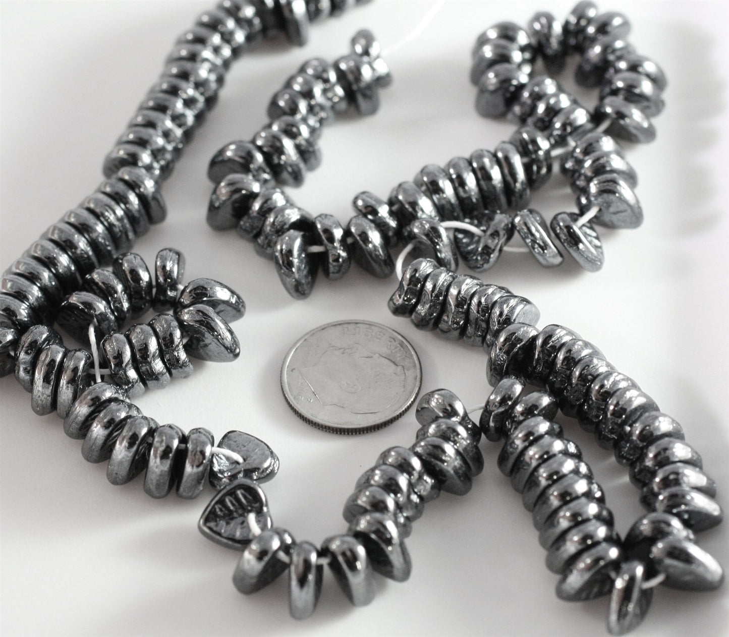 Czech Pressed Glass Hematite Grey Metallic Top-Drilled Leaf Beads 9x8.5mm (50 pc)