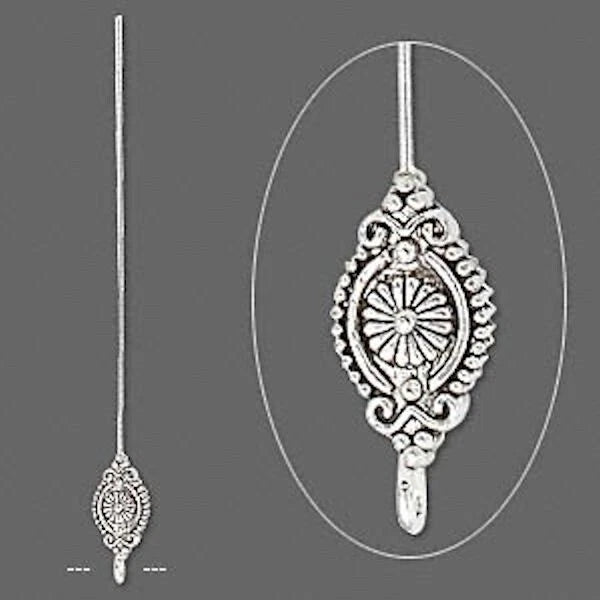 Antiqued Silver Pewter Head Pins with Loop, 17x10mm Head, 3-3.5 inch, 18 Gauge, 4 pcs