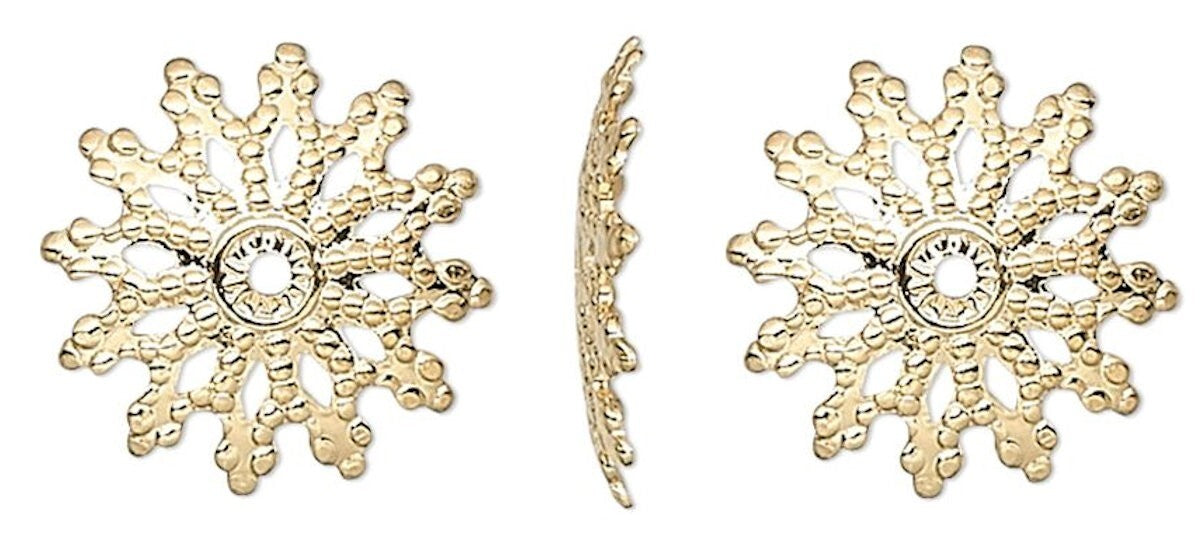 Gold Plated Brass Filigree Flat Bead Caps 11x2mm