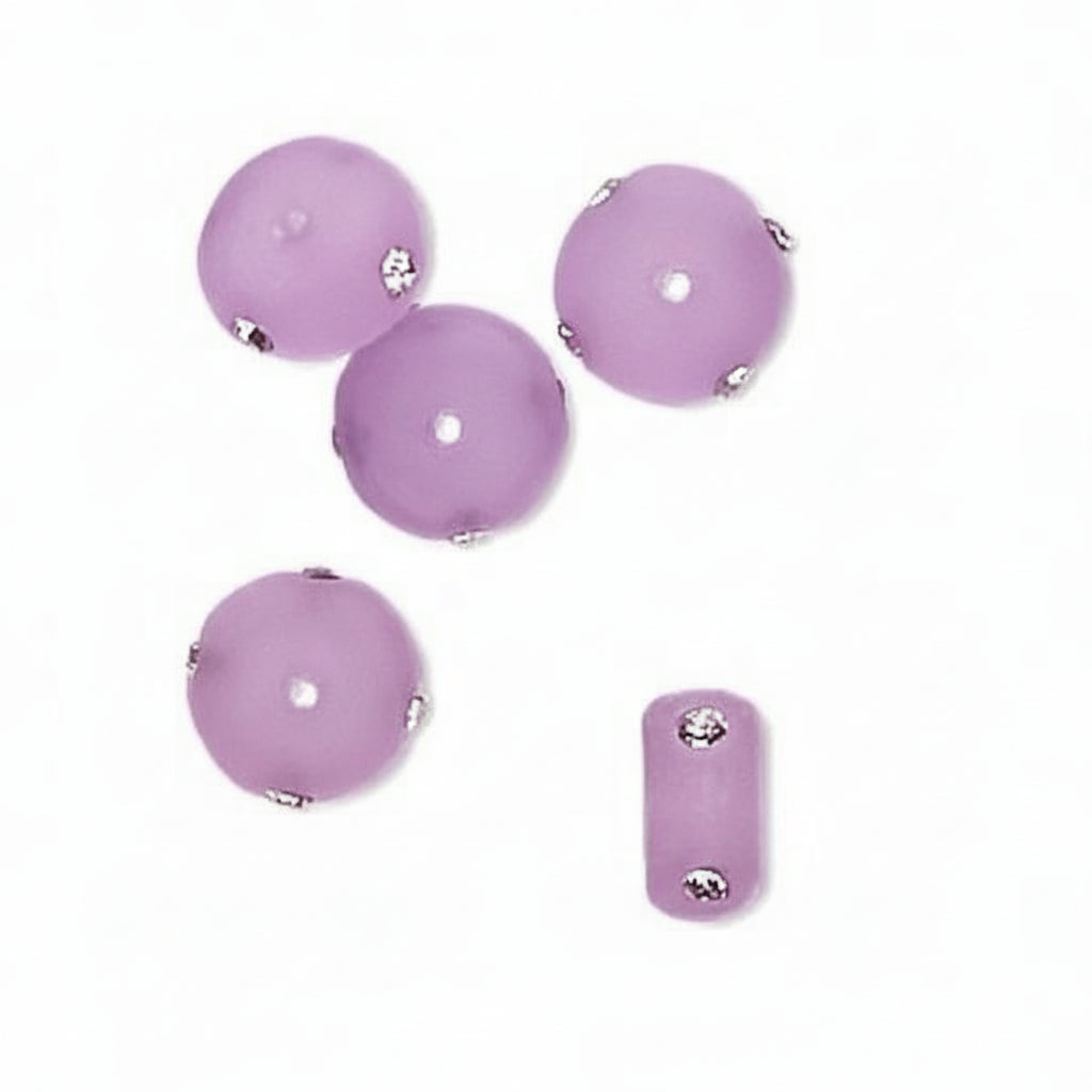 Frosted Purple Resin Rondelle Beads with Swarovski Crystals, 10x5mm, 5 pcs