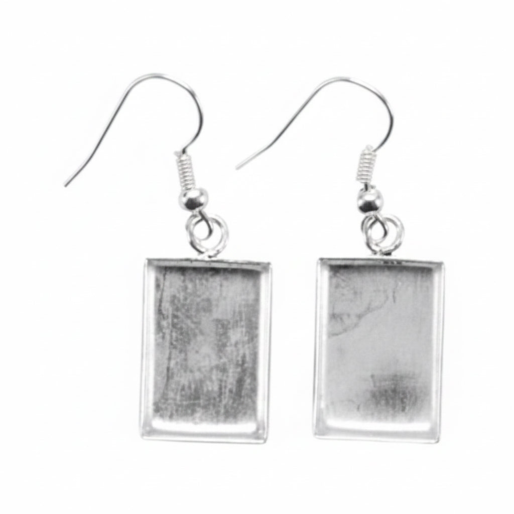 Silver Plated Brass Rectangle Earring Dangle Base Mounts, 12x17mm, 1 pair