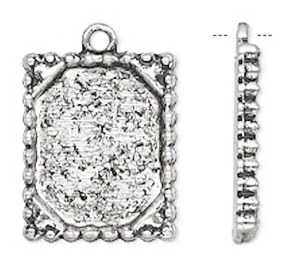 Antiqued Silver-Plated Pewter Rectangle Frame Charms, 21x17mm, 10 pcs