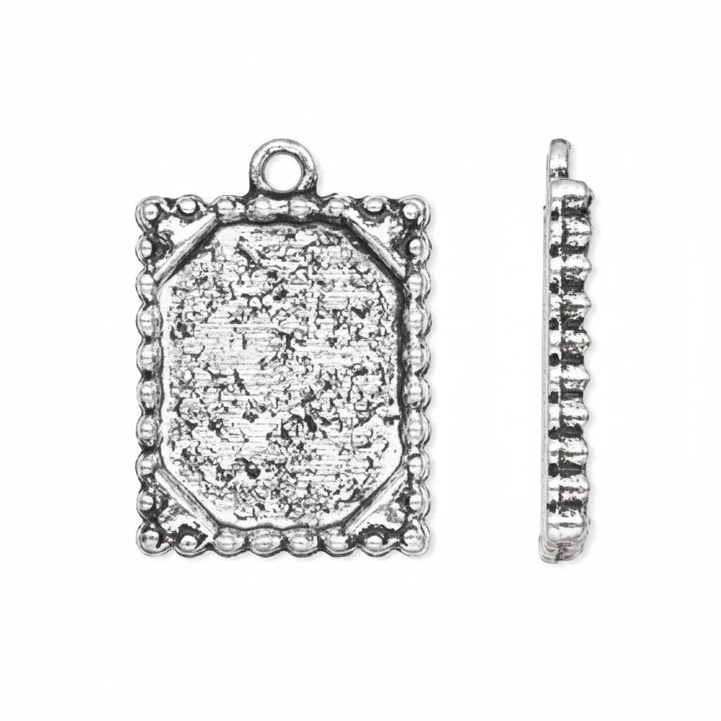 Antiqued Silver-Plated Pewter Rectangle Frame Charms, 21x17mm, 10 pcs