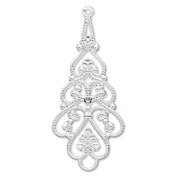 Plated Brass Filigree Teardrop Connector Focals 38x18mm, 10 pcs