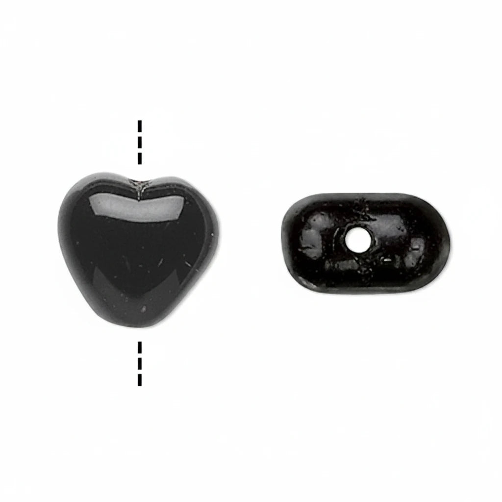 Czech Opaque Black Pressed Glass Heart Beads, 10mm, 1 Strand (approx. 45)