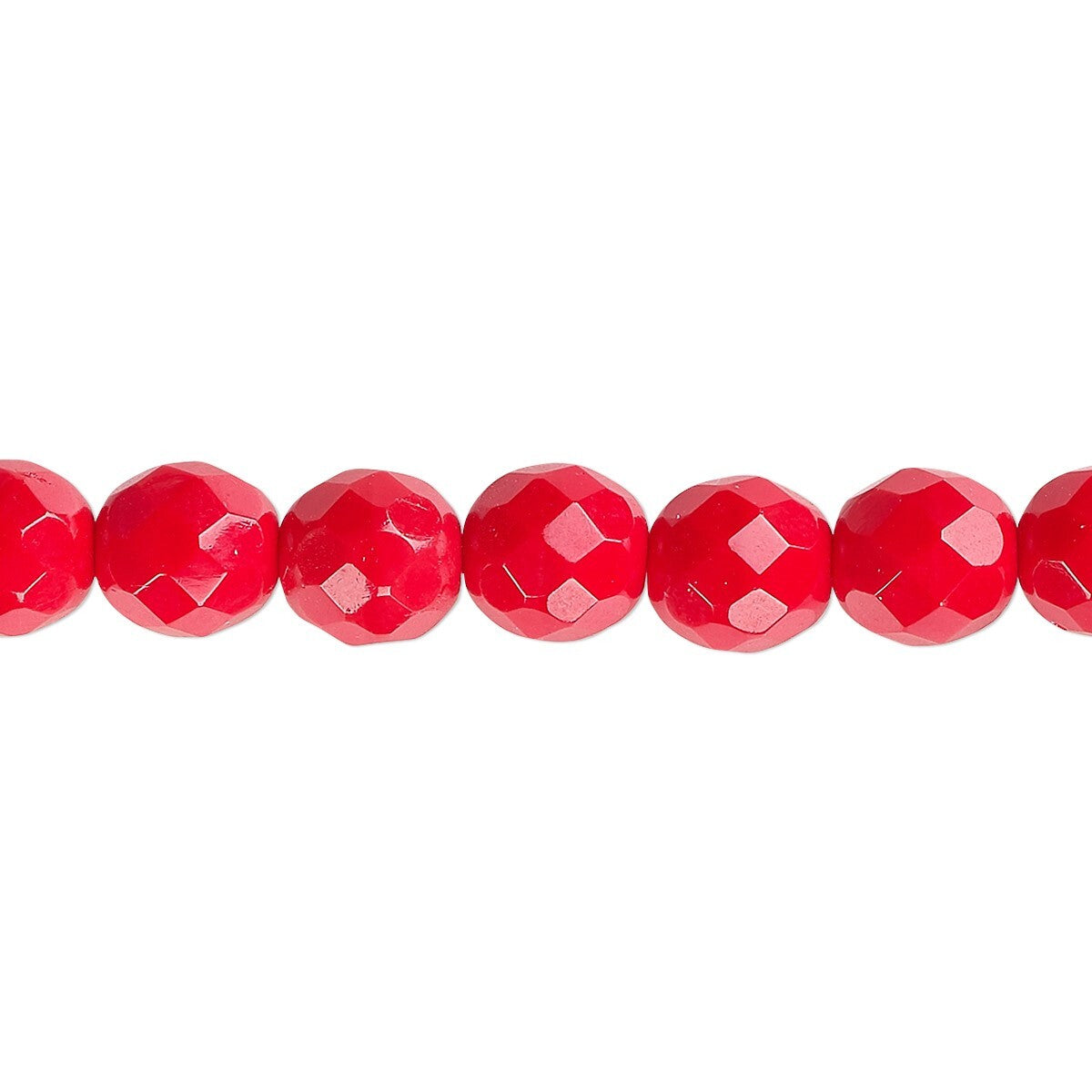Czech Fire Polished Glass 8mm Faceted Round Beads Opaque Red (approx. 50 pc)