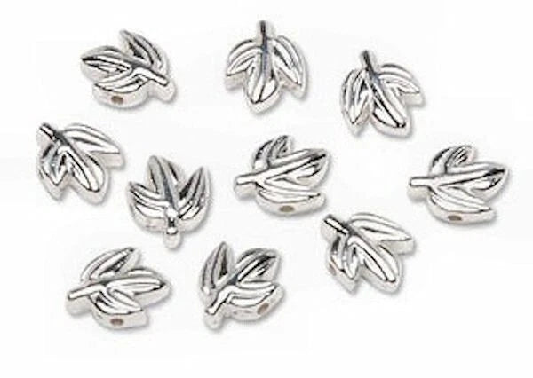 Silver-Plated Brass Double-Sided Leaf Beads, 8x7mm, 19 pcs