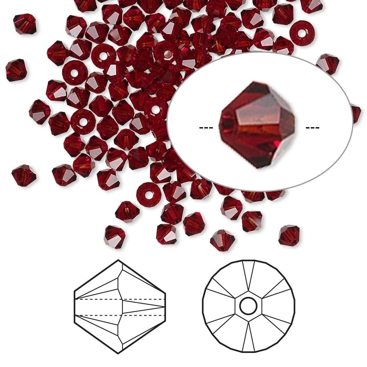 Swarovski Siam Red 5328 Xilion Bicone Beads, 3mm - 48 or 144 pcs