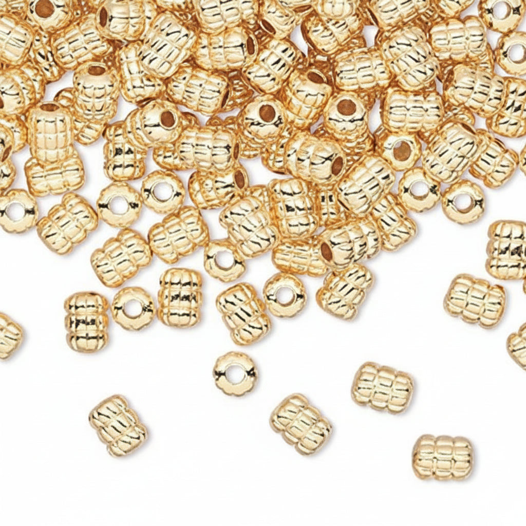 Gold Plated Brass Ribbed Corrugated Tube Beads 5x4mm — 240 pcs