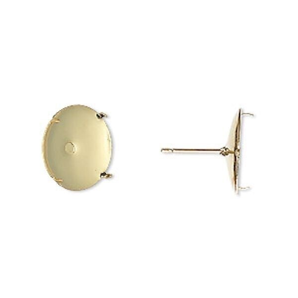 Gold-Plated Steel 14mm Pad Post Earstuds for Perforated Beading Discs, Pkg of 10 Pairs