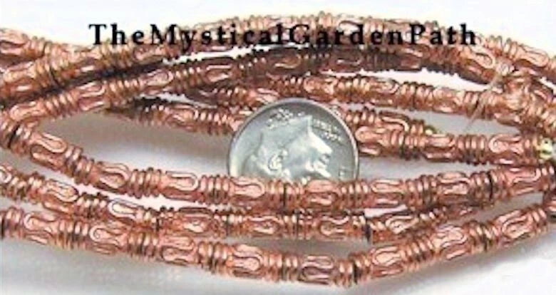 Copper Plated Pewter Greek Tube Beads, 4x9mm, 1 Strand (approx. 42)