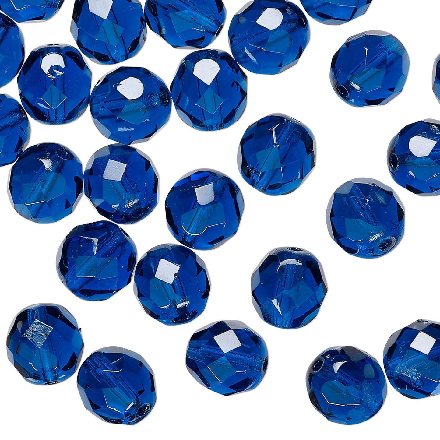 Czech Transparent Dark Aqua Fire Polished Round Beads, 8mm, 1 Strand (approx. 50)