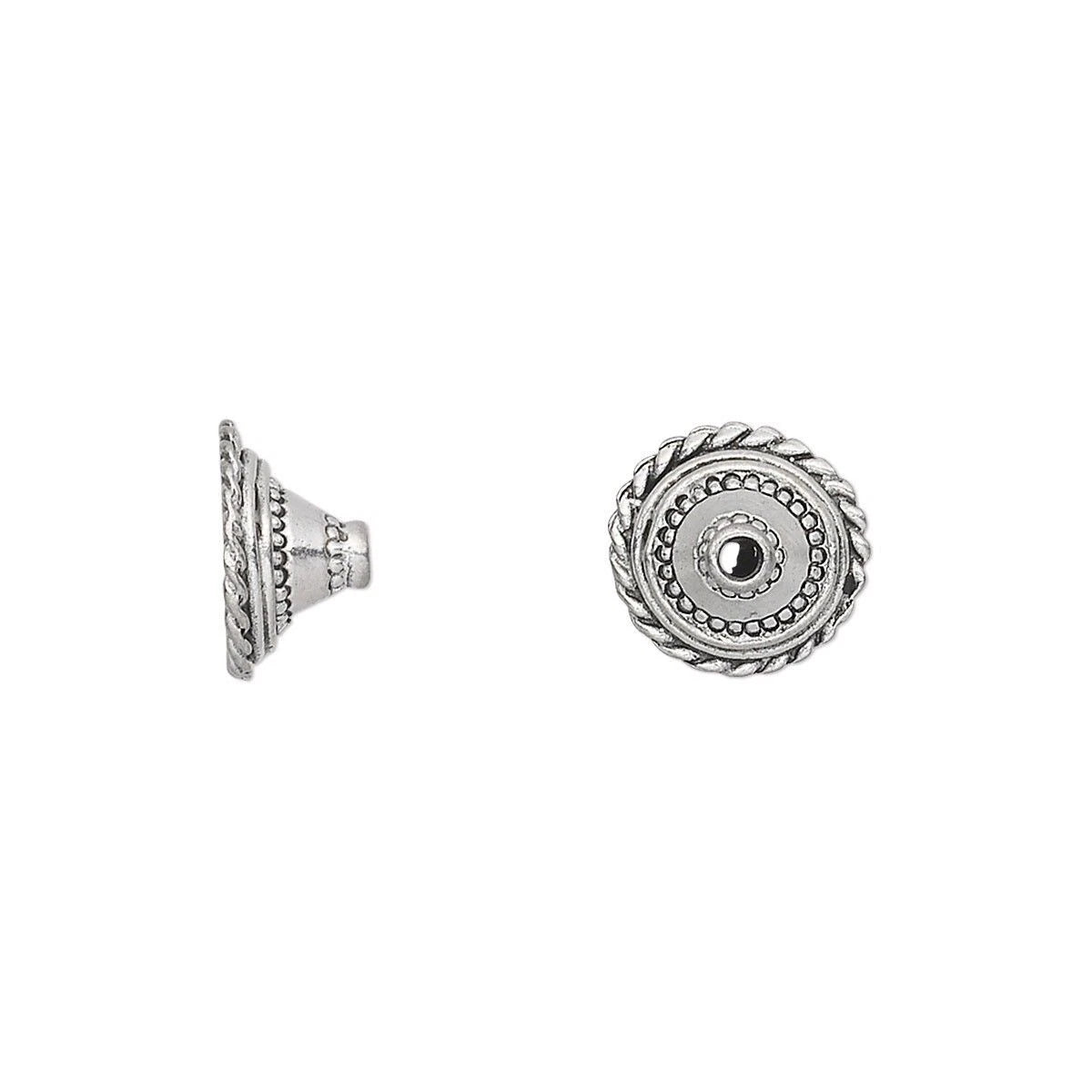 Antiqued Silver Pewter Rope Round Bead Caps, 11x6mm, 10 pcs