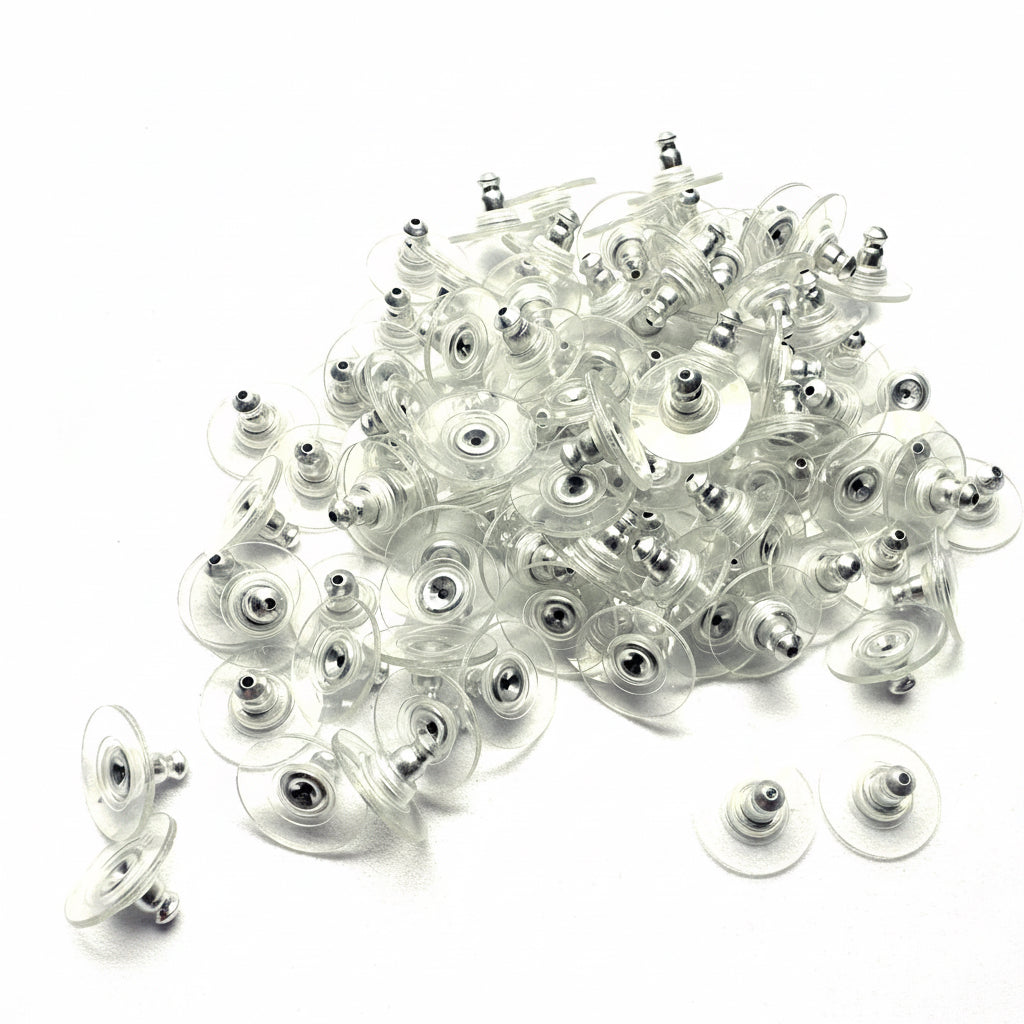 Comfort Clutch Earring Backs, Silvertone, 10x6mm, 100 pcs