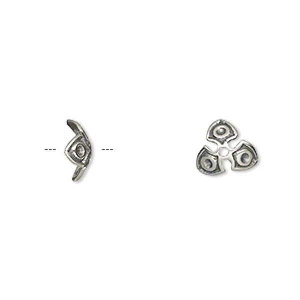 Antiqued Sterling Silver Triangle Shield Bead Caps, 9x3mm, 4 pcs