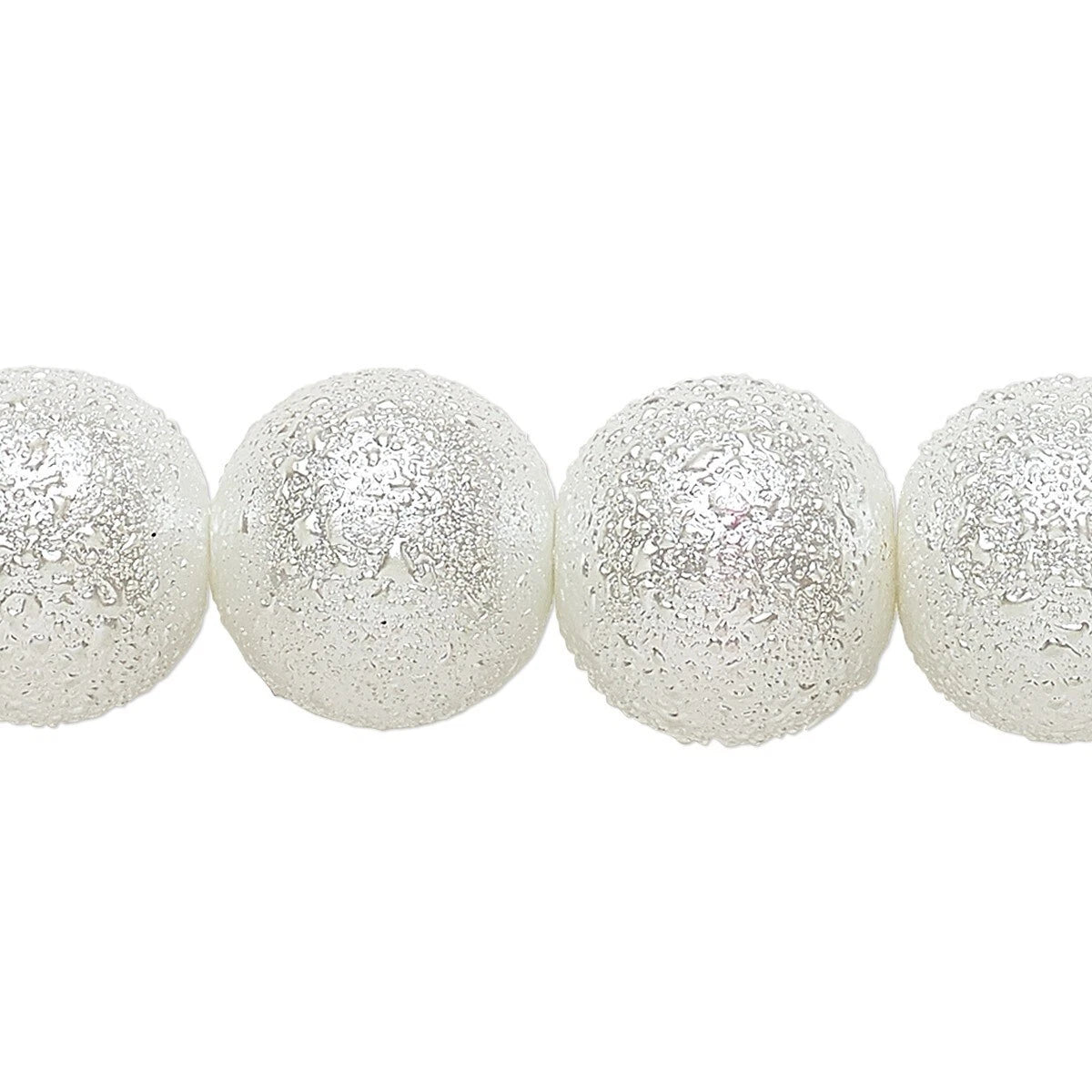 White Snowball Textured Glass Pearl Beads, 14mm - 1 Strand (approximately 28-29 pcs)