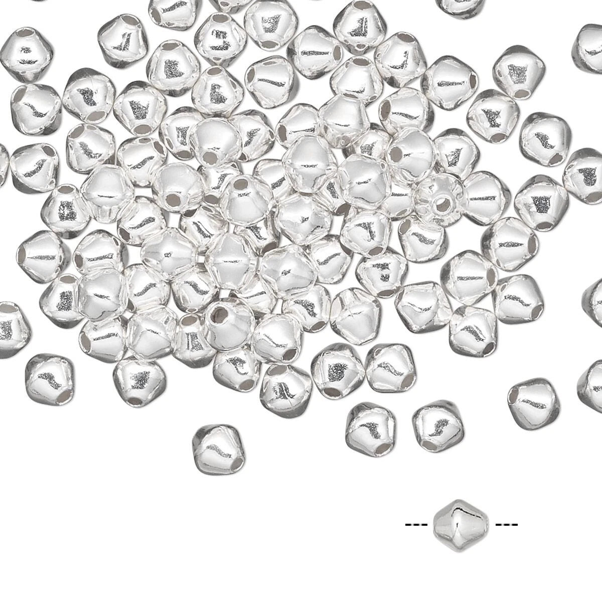 Silver Plated Brass Smooth Double Cone Spacer Beads, 4x4mm, 100 pcs
