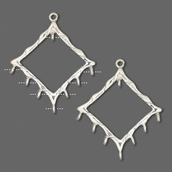 Sterling Silver Diamond Shape Drop Earring Components, 22x20mm, 7 Loops, 2 pcs