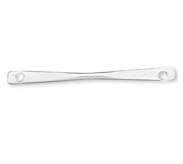 A polished silver metal bar with two circular holes at the ends, shown horizontally against a plain white background.