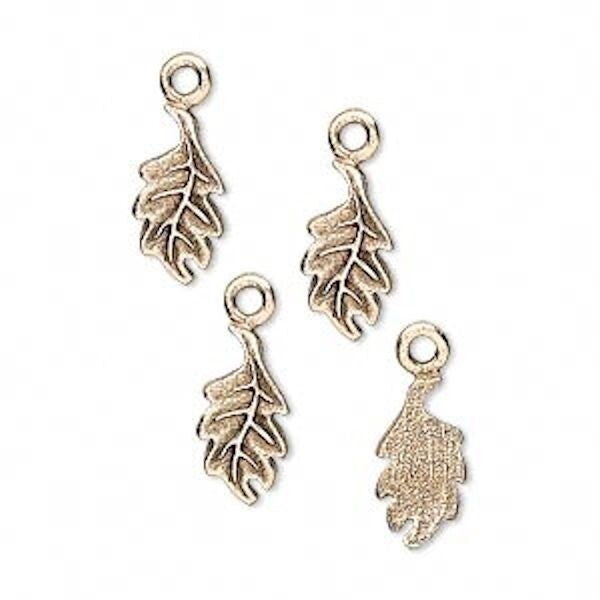 Beadsmith Antiqued Gold Leaf Charms, 6x14mm, 4 pcs