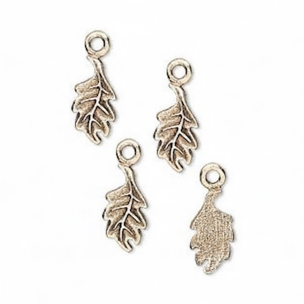 Antiqued Gold Leaf Charms, 6x14mm, 4 pcs