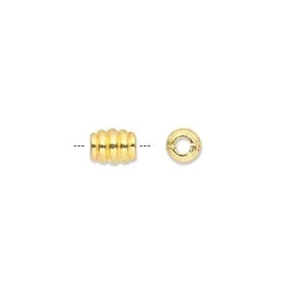 Gold Plated Pewter Ribbed Oval Beads, 7x5mm, 50 pcs