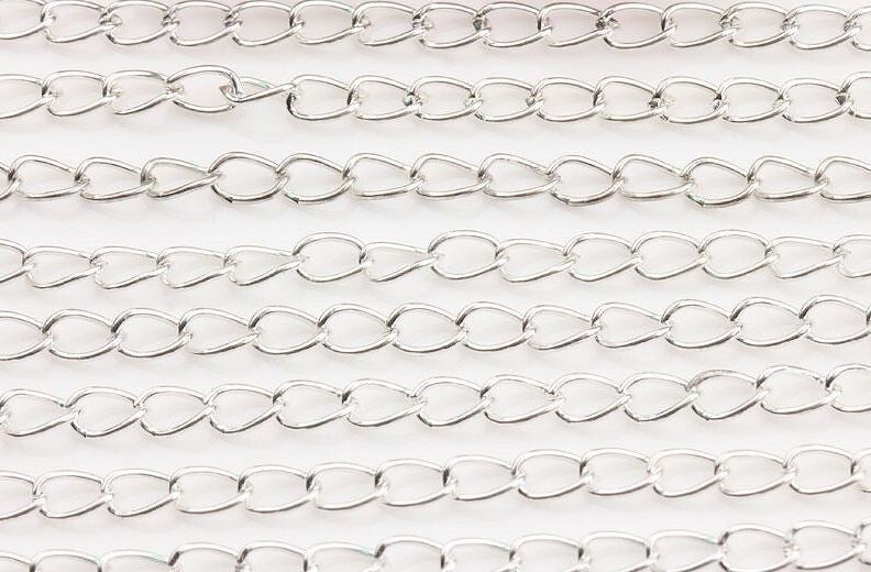 Silver Plated Steel Cable Chain, 8x5mm Links, 5 ft
