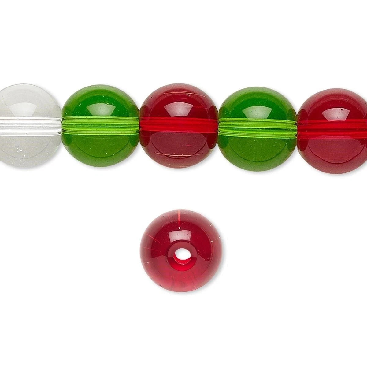 Christmas Mix Transparent Glass Round Beads, 9-10mm - 1 Strand (approximately 90 pcs)