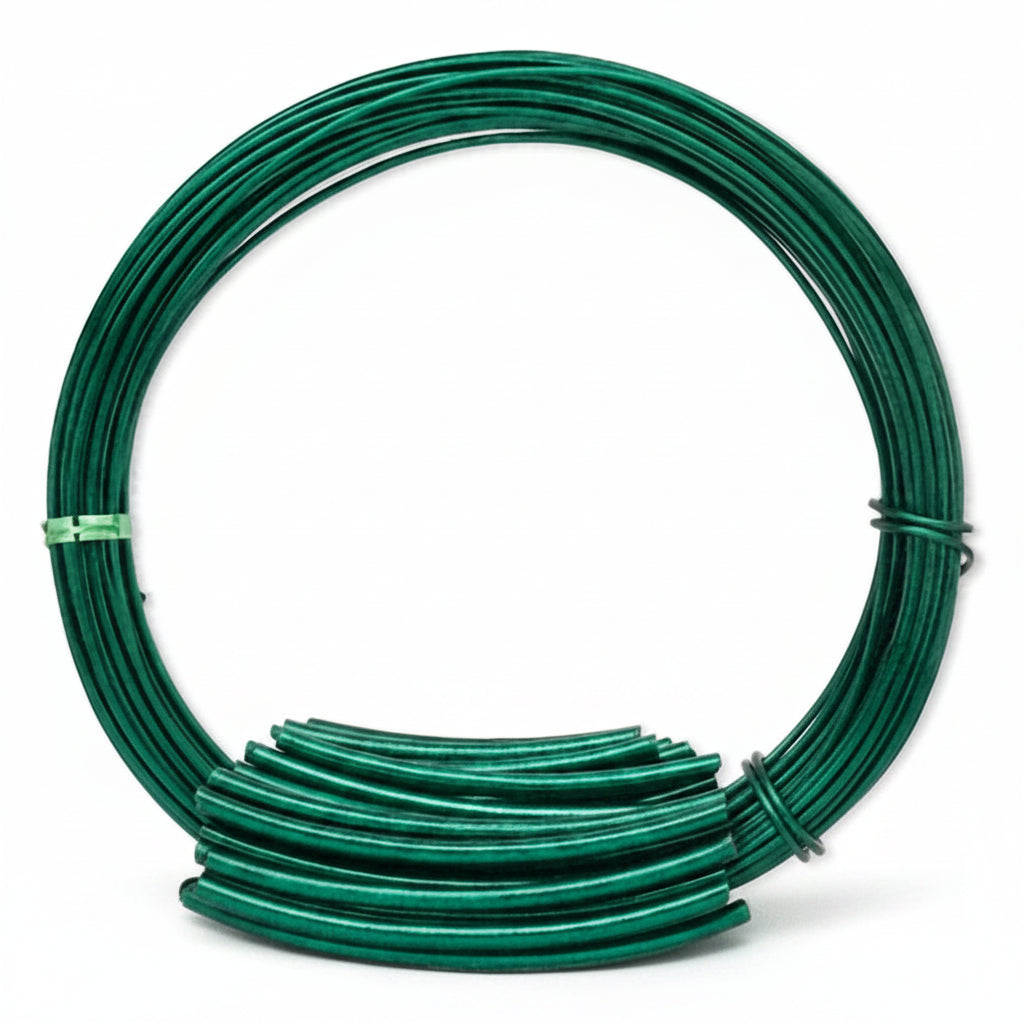Green Anodized Aluminum Round Wrapping Wire, 14 Gauge (1.5mm), 45 ft