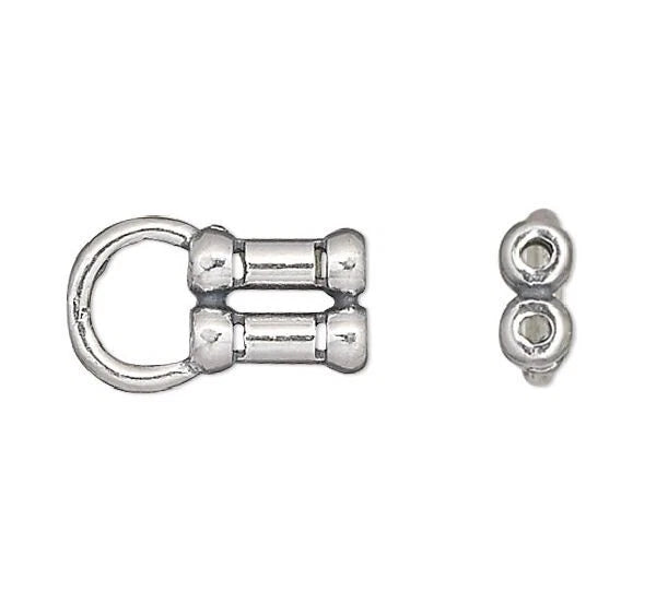 Antiqued Sterling Silver Crimp Tube Ends with Loop, 10x6mm, 2-Strand, 2 pcs