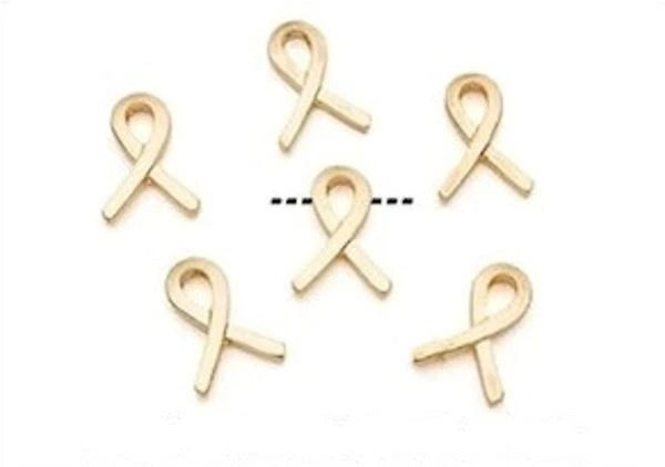 Gold Plated Pewter Ribbon Awareness Beads, 11x15mm, 6 pcs
