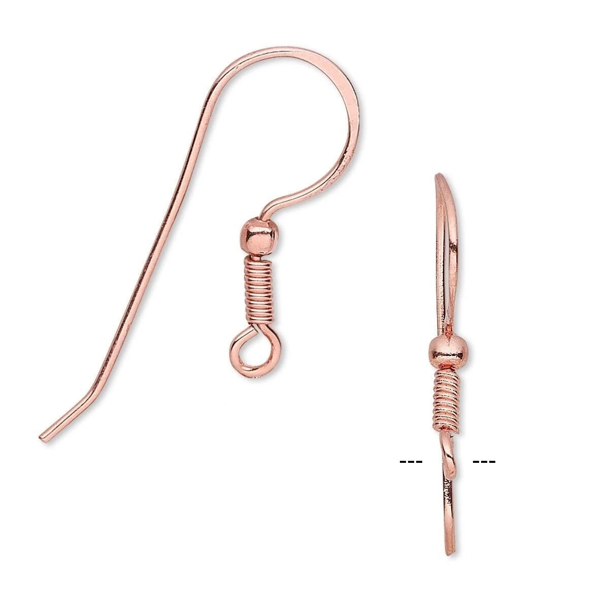 Beadsmith Copper Plated Fishhook Ear Wires 23mm with Coil & Ball, 25 Pairs
