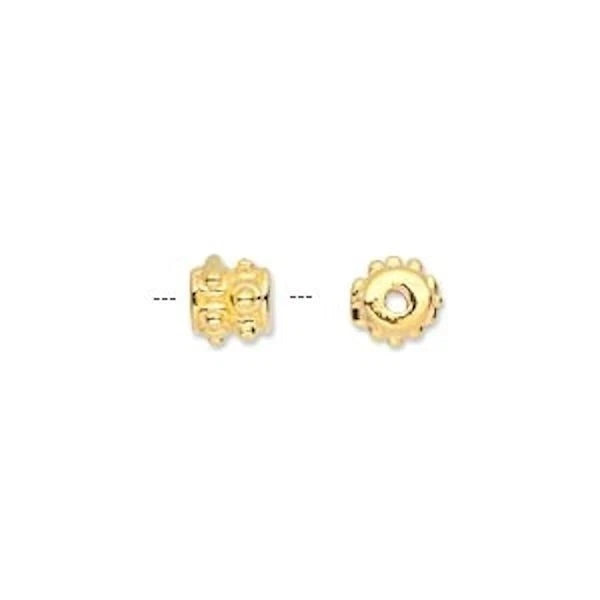 Gold Finished Pewter Drum Tube Beads with Spikes, 6x6mm (50)