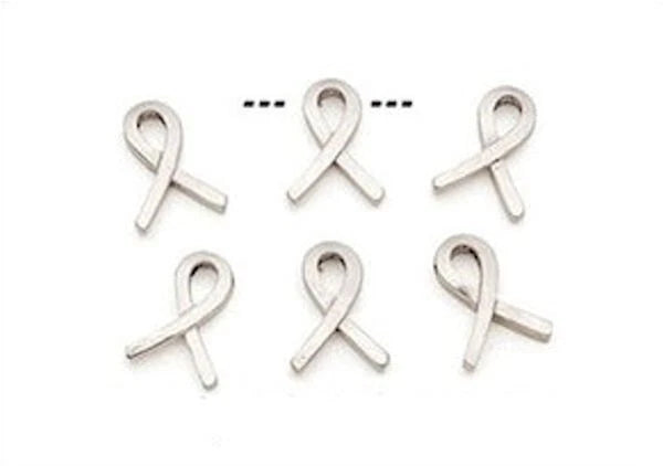 Silver Plated Pewter Awareness Ribbon Beads, 11x15mm, 6 pcs