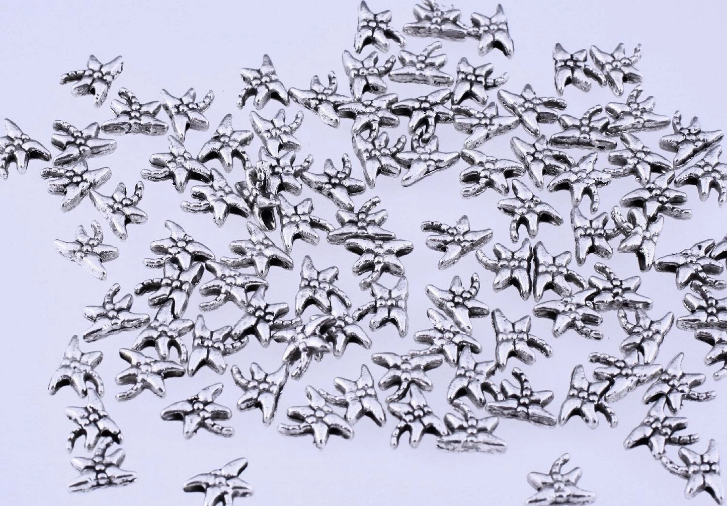 Antiqued Silver Pewter Double-Sided Dragonfly Beads, 8x6mm, 100 pcs