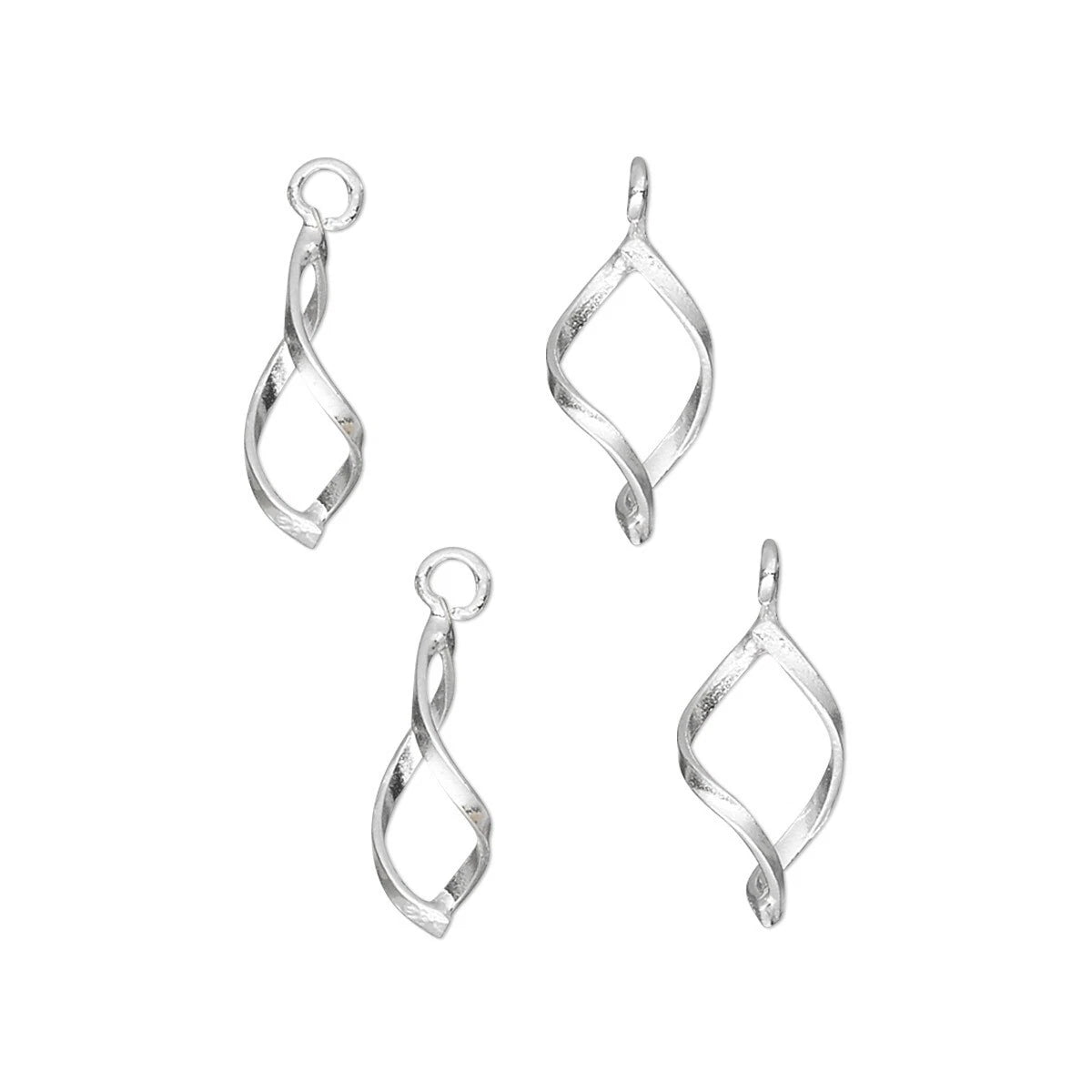 Sterling Silver Twisted Marquise Link Drop Charms, 13x7mm - 4 pcs