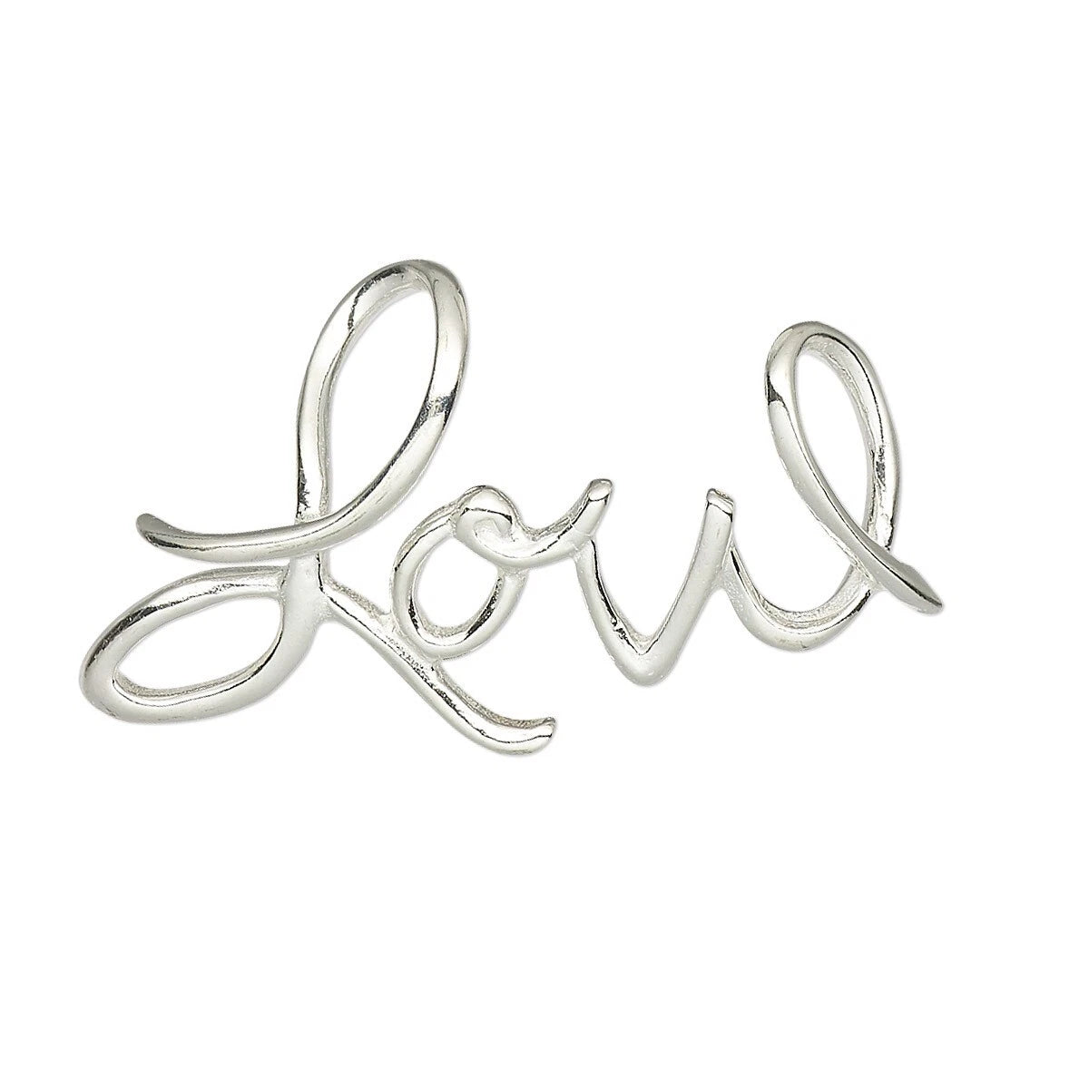 JBB Findings Sterling Silver Script "LOVE" Slide Pendant: 34x19mm