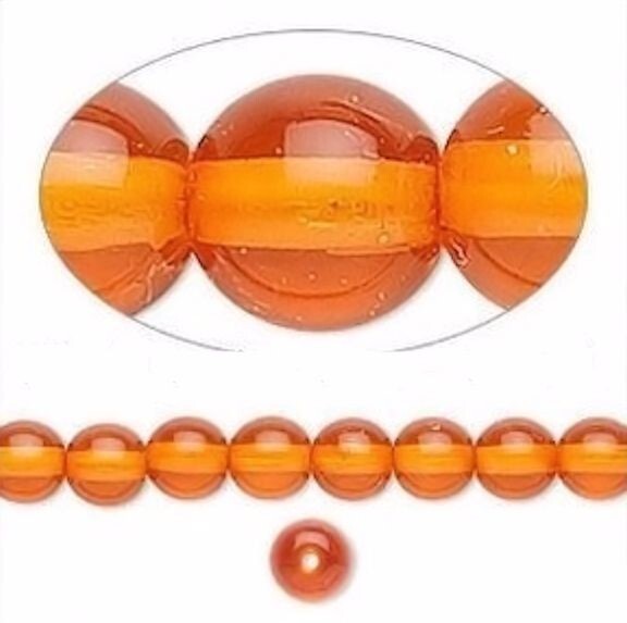 Czech Glass Druk Round Beads 6mm Transparent Orange – 1 Strand (Approx 67 pcs)