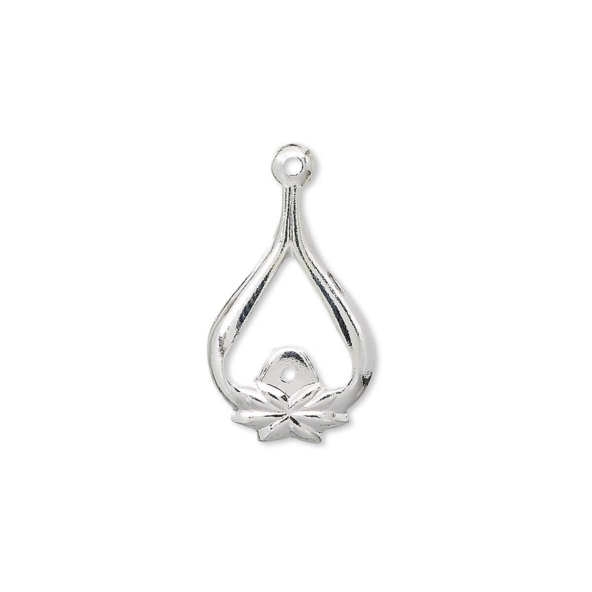 Silver Plated Brass Teardrop with Flower Link Connectors, 22x13mm - 10 pcs