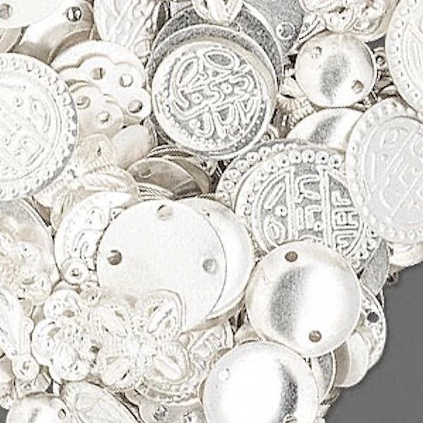 Silver Plated Brass Stamped Component Mix, Assorted Shapes, approx. 585-600 pcs, 100g