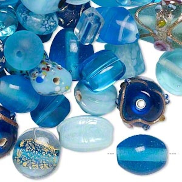 Lampworked Glass Bead Mix, Mixed Shapes, 7x4mm–14x11mm, Approx. 60–100 Beads