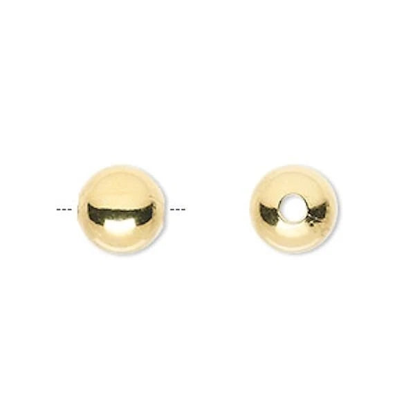 Gold Plated Brass 10mm Smooth Round Beads, Large Hole 2.5mm