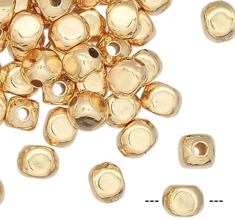 Gold Plated Brass 5mm Rounded Square Beads, 100 pcs