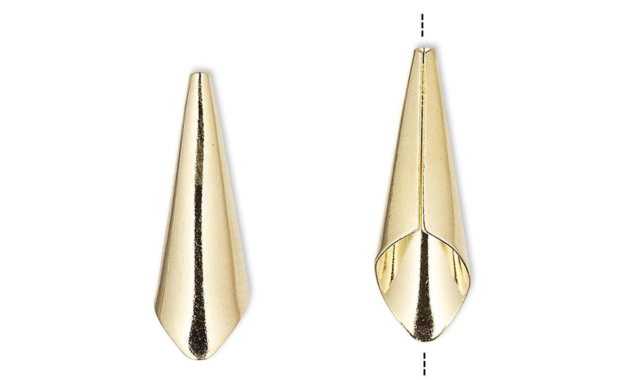 Gold Plated Brass Smooth Cone Bead Caps 21x7mm, Pkg of 12