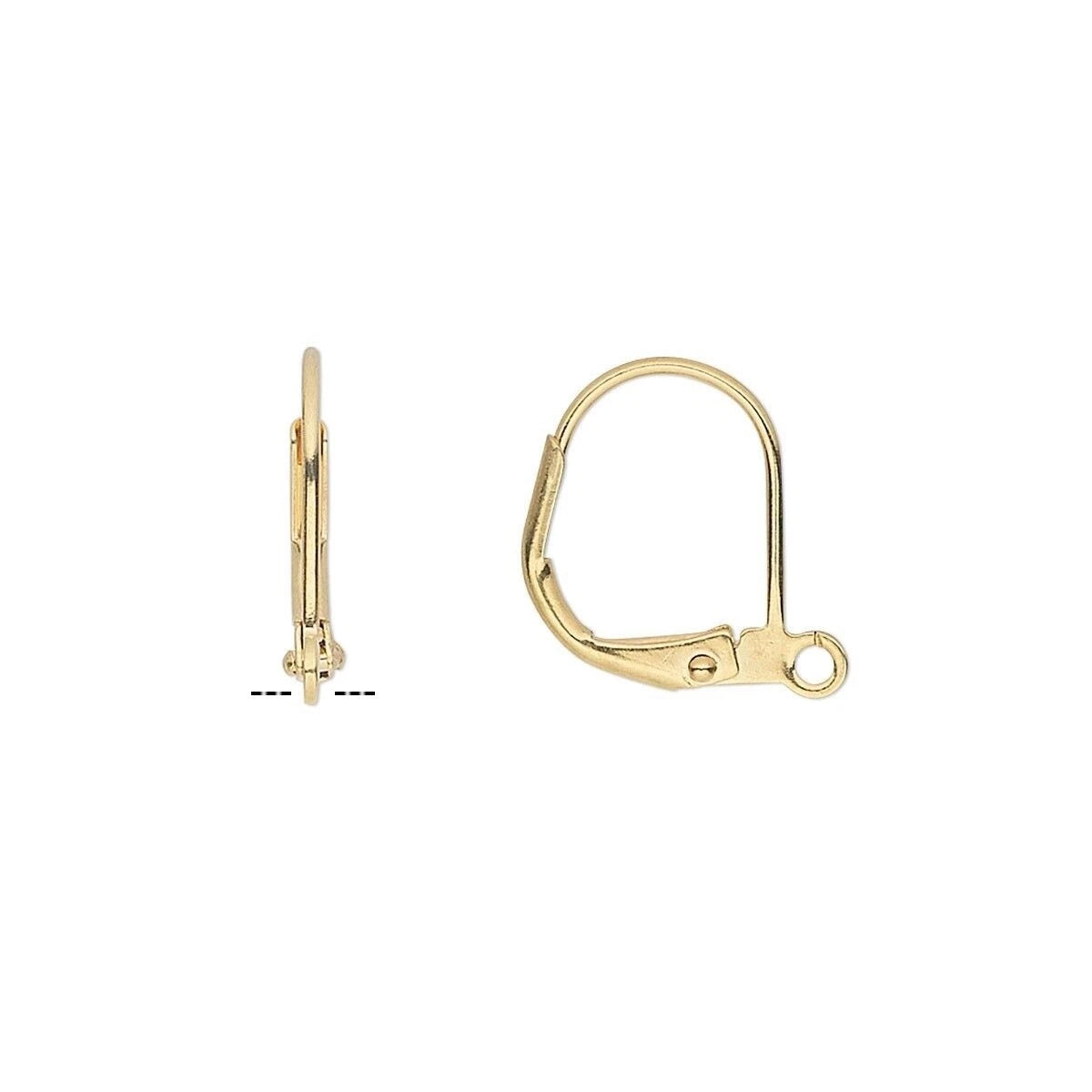 Gold Plated Brass Leverback Ear Wires, 14x13mm, Open Loop, 100 pcs