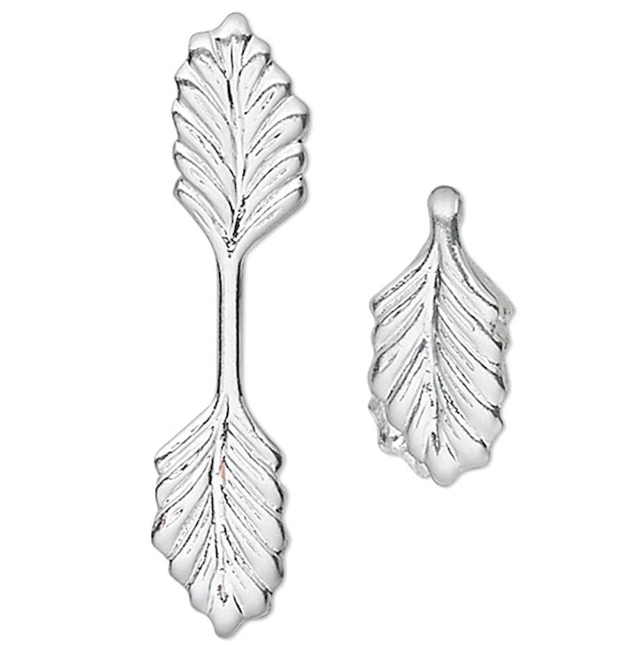 Silver Plated Brass Leaf Fold-Over Glue-On Bails, 21x5mm, 11mm Grip, 100 pcs