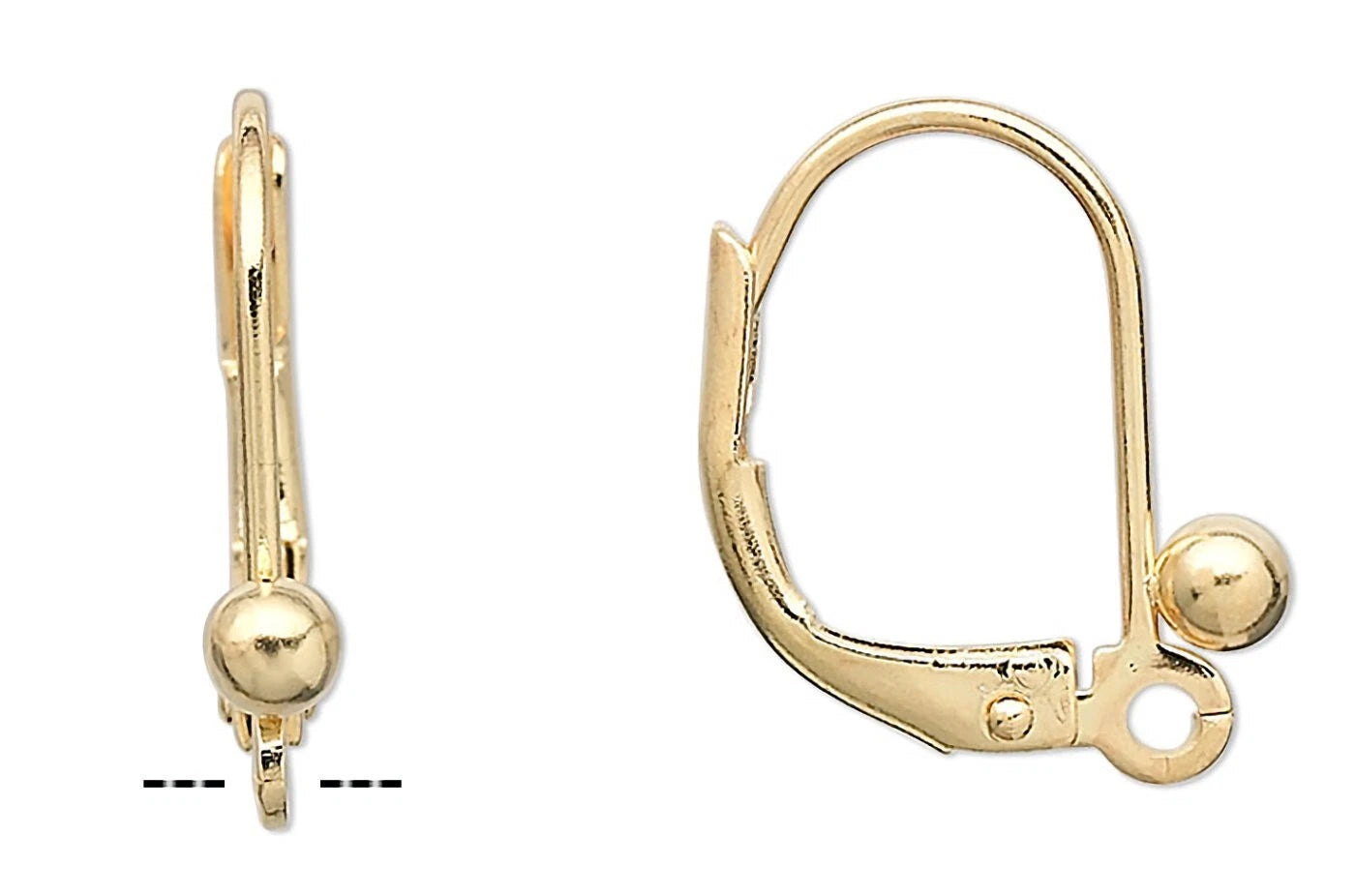 Leverback Ear Wire, Gold Plated Brass 16mm Ball & Closed Loop, 100 pcs