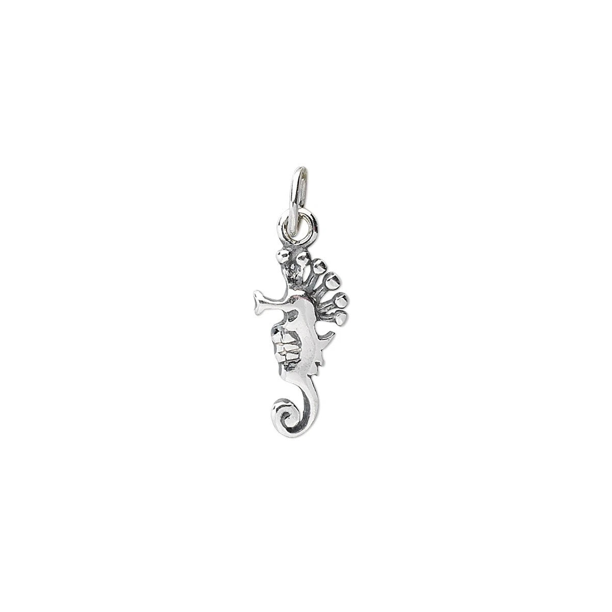 Sterling Silver 3D Seahorse Charms with Jump Rings: 13x7mm (2 pc)