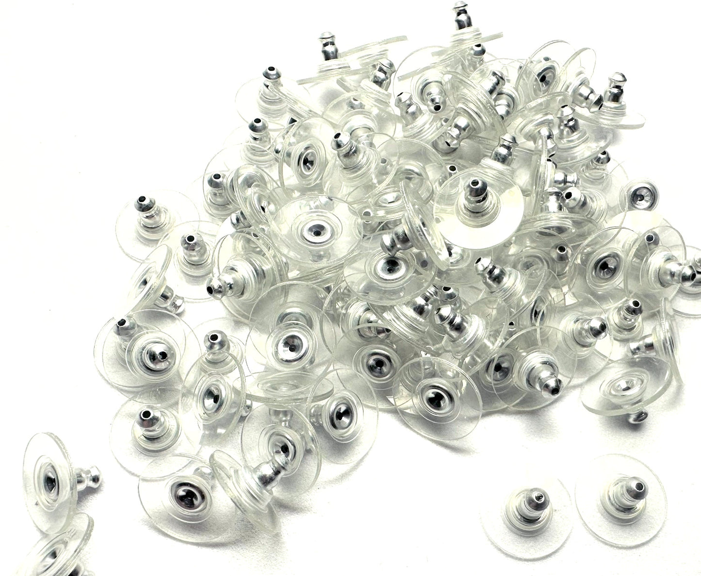 100 Silvertone 10x6mm Clear Comfort Clutch Stabil Earring Backs